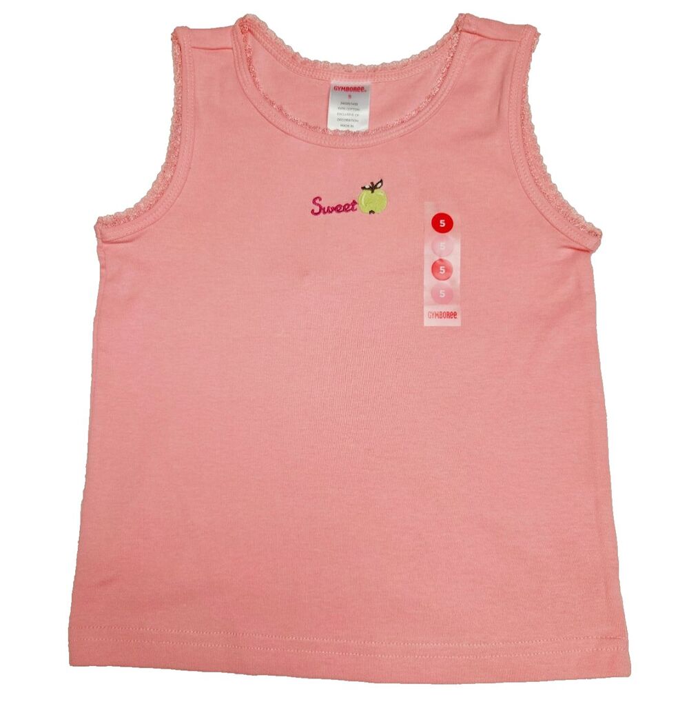Vintage Gymboree Tank Top Size 5 Pink Sweet Green Apple 100% Cotton New With Tag